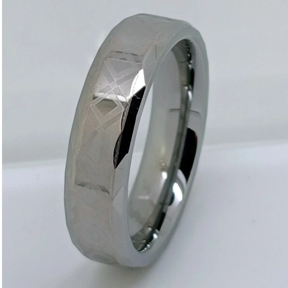 Vintage Tungsten 6mm Faceted Geometric Band Ring Size 11 Comfort Fit Y2K New NOS